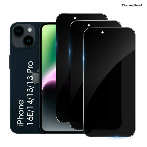 [3 Pack] KisonovaGuard Compatible with iPhone 16e / iPhone 14 / iPhone 13 / iPhone 13 Pro Privacy Screen Protector [6.1 Inch],Tempered Glass, Scratch-proof, Bubble Free,Ultra Resistant [9H Hardness]