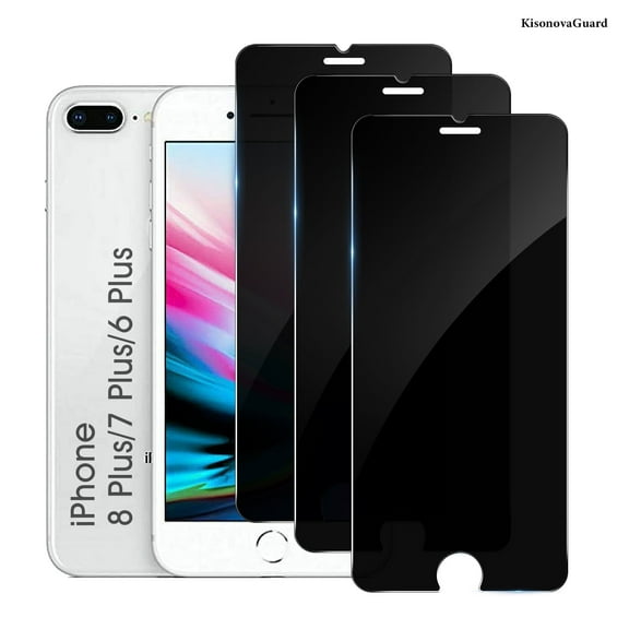 [3 Pack] KisonovaGuard Compatible with iPhone 8 Plus/7 Plus/6s Plus/6 Plus Privacy Screen Protector [5.5 Inch], Tempered Glass, Scratch-proof, Bubble Free, Ultra Resistant [9H Hardness]