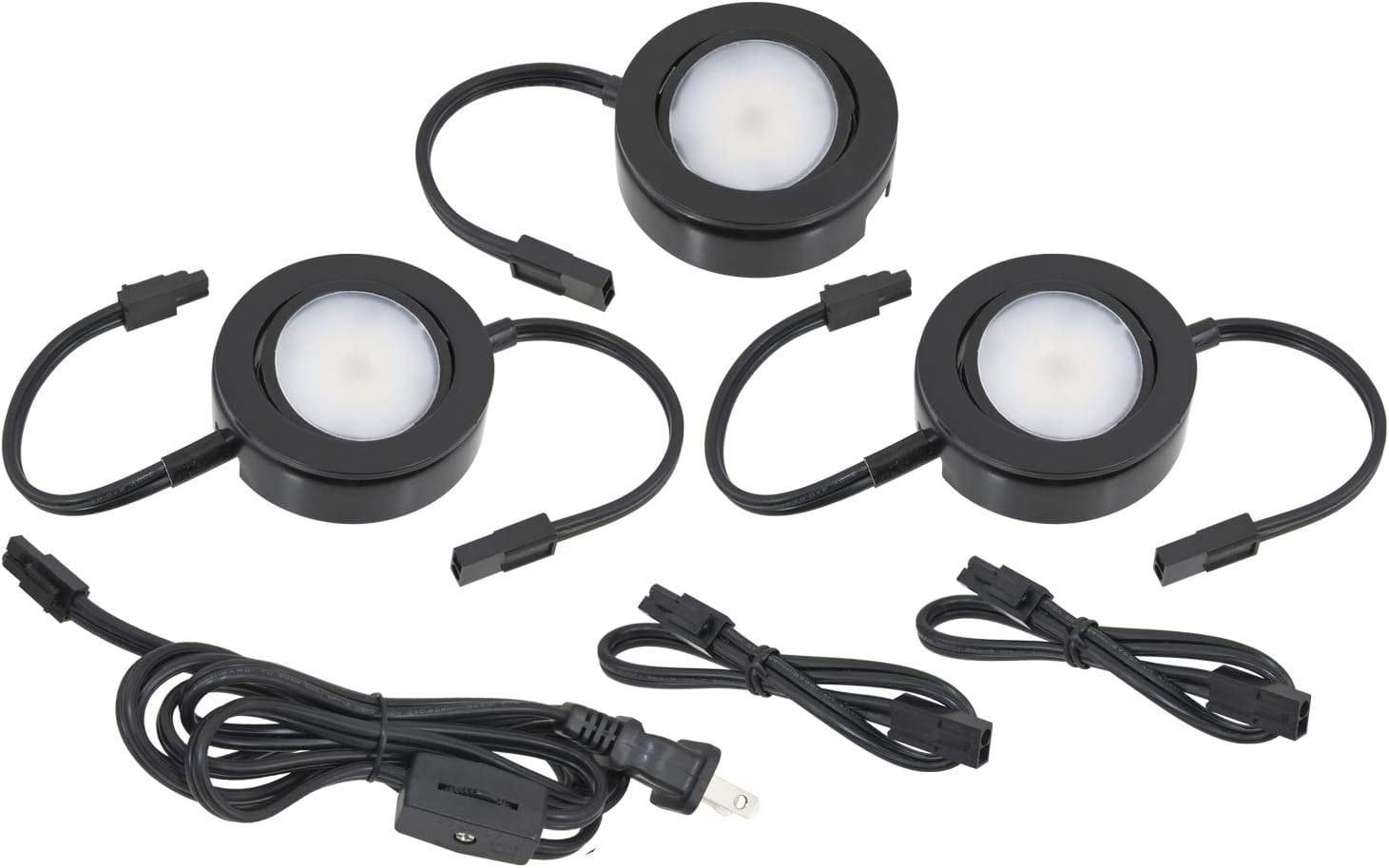Black Dimmable LED Swivel Puck Light Kit, 3-Pack