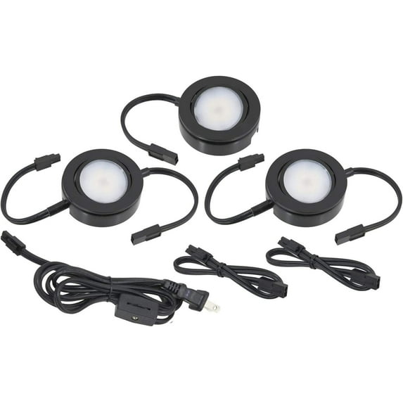 3 Pack Kit MVP LED Puck Lights 4.3W 200 Lumens 120V Black
