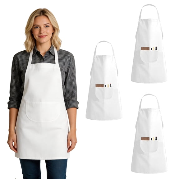 3 Pack Kitchen Aprons with Pockets, White Cooking Aprons for Women and Man, Chef Kitchen Apron for Cooking Baking, Grilling, Working