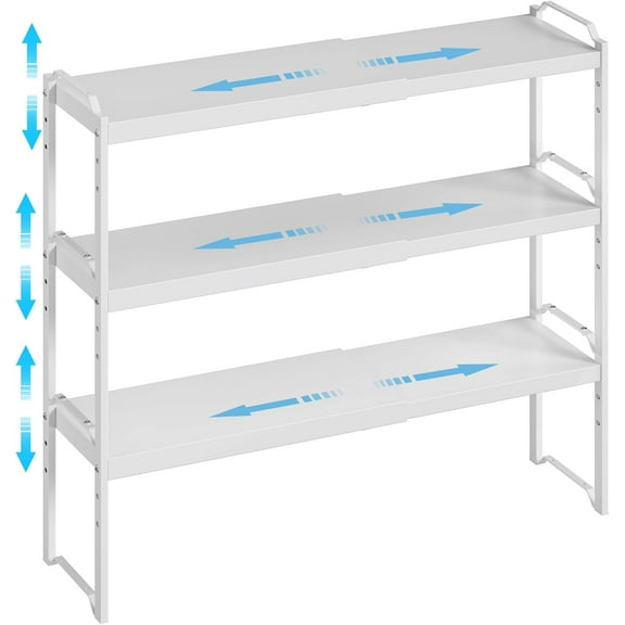 3 Pack Kitchen Cabinet Organizer Shelf, Stackable Expandable Shelves Organizers for Kitchen Cabinet Countertop Storage, Adjustable Counter Cupboard Pantry Organizer Shelf Rack Stand, Length:25.5 Inch