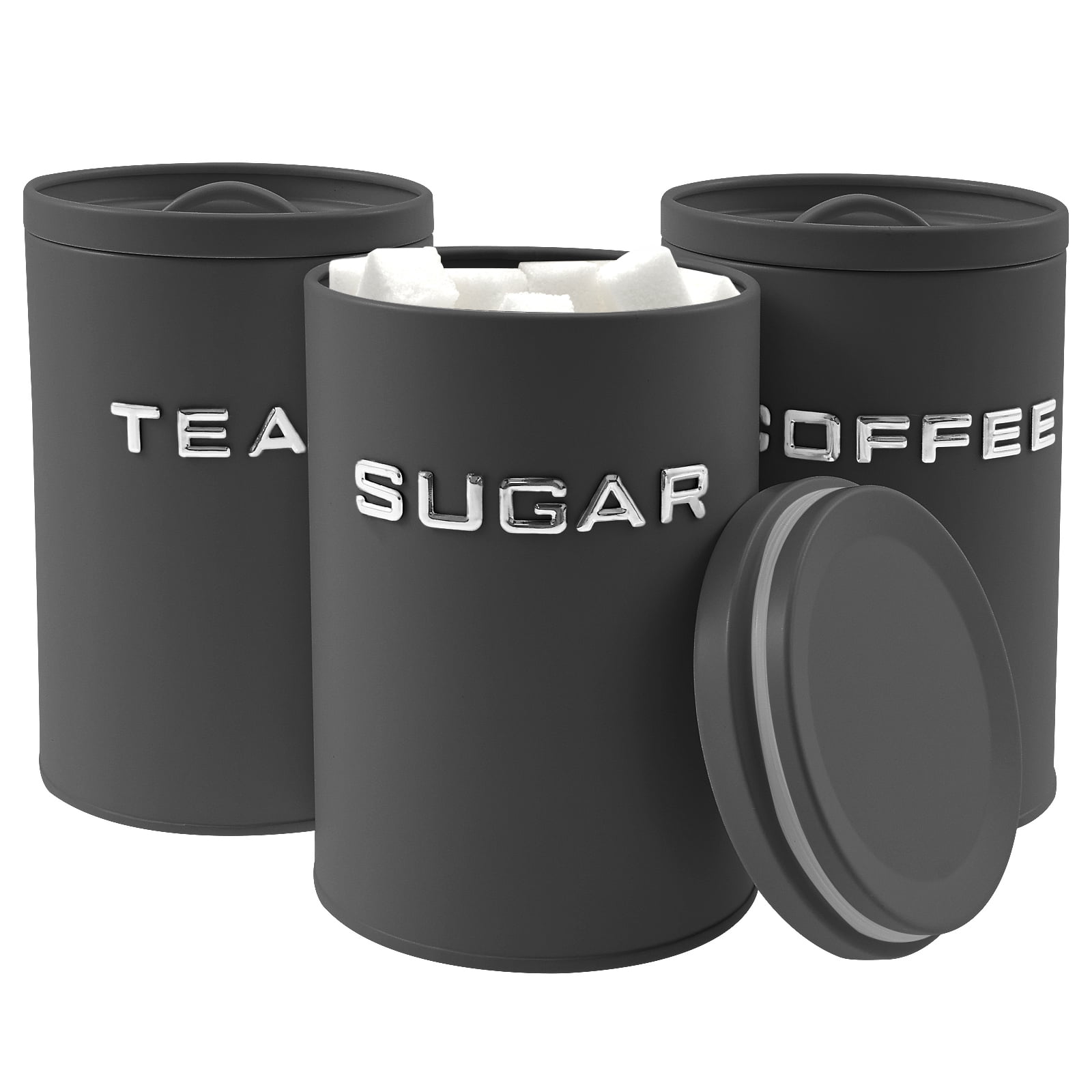 3 Pack Kitchen Canisters with Lids Airtight Metal Canister Set, Food Storage Containers Jars for Coffee, Sugar, Tea, Flour, Rustic Kitchen Decor Containers