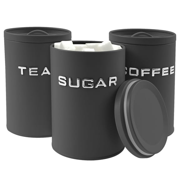 3 Pack Kitchen Canisters with Lids Airtight Metal Canister Set, Food Storage Containers Jars for Coffee, Sugar, Tea, Flour, Rustic Kitchen Decor Containers