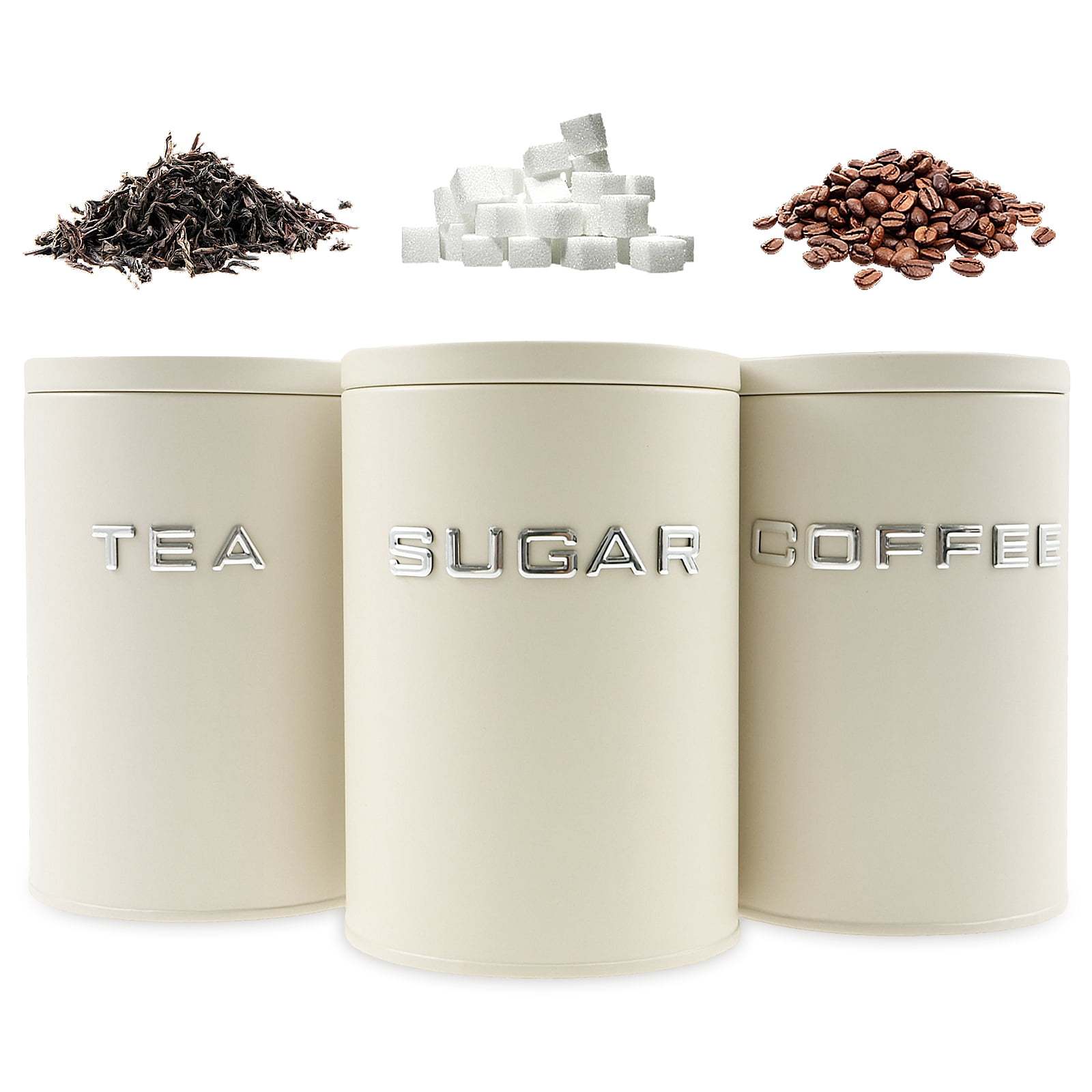 3 Pack Kitchen Canisters with Lids Airtight Metal Canister Set, Food Storage Containers Jars for Coffee, Sugar, Tea, Flour, Rustic Kitchen Decor Containers