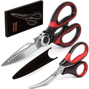 3-Pack Kitchen Scissors Set – Heavy Duty Stainless Steel Shears for Cutting Meat, Poultry, Fish, and Vegetables – Multipurpose Cooking Scissors, Dishwasher Safe