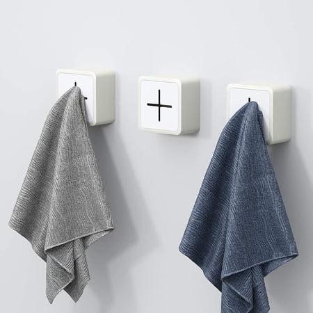 3 Pack Kitchen Towel Hooks - Self Adhesive Towel Holders for Kitchen,Wall Mounted Kids Hand Towel Hook,Ideal as Bathroom, Dish Towel Holders (3 PCS^White&White)