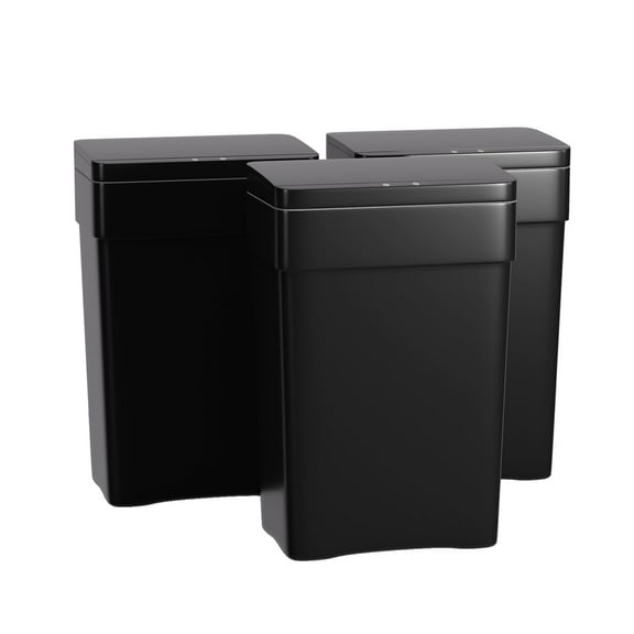 3 Pack Kitchen Trash Can Automatic Touch Motion Sensor Garbage Can with Close Slowly, Mute Plastic Waste Bin with Lid for Kitchen Bathroom Bedroom, 13 Gallon / 50 Liter (Black)