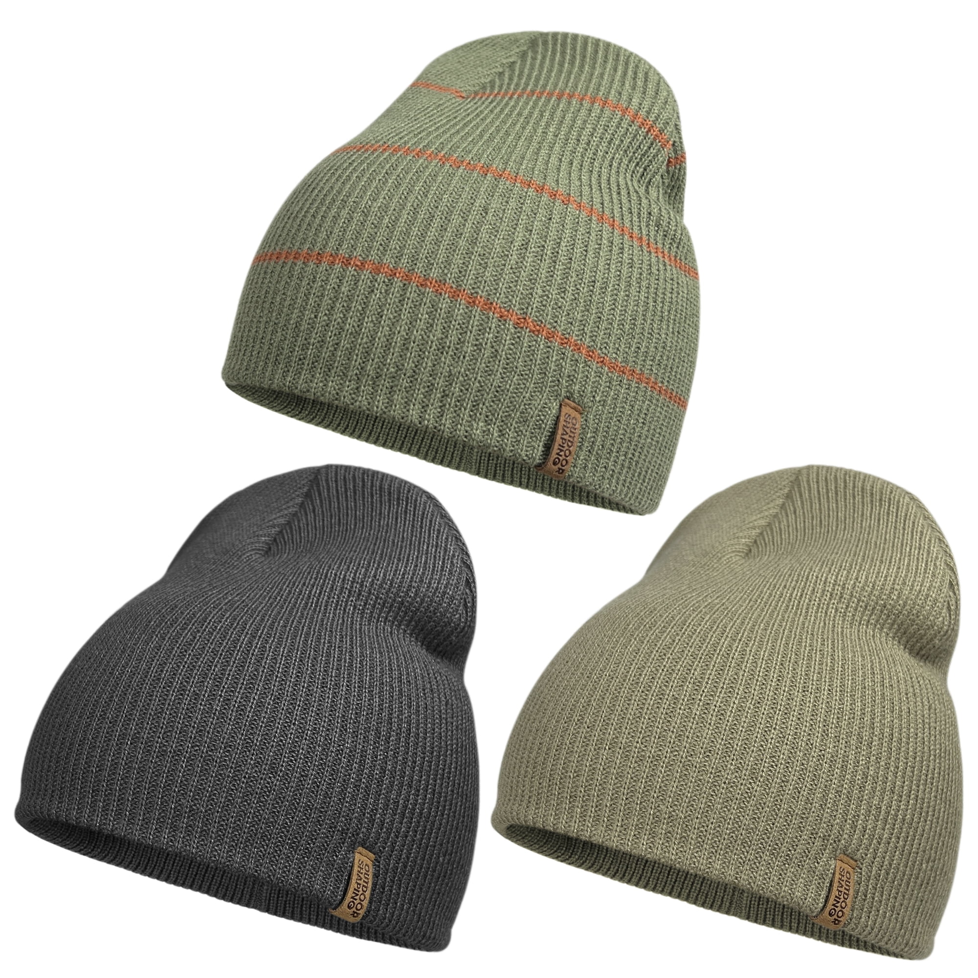 3 Beanies One Size Set of 3 unisex pull on roll up stretch grey blue red beanie  main image 3