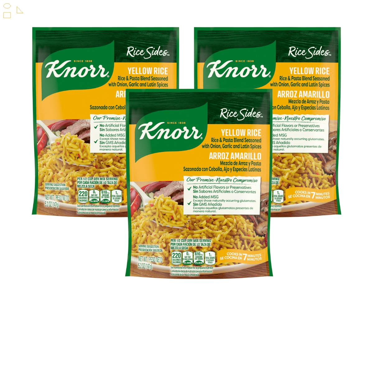3 Pack Knorr Yellow Rice Sides for a Tasty Rice Side Dish with Long