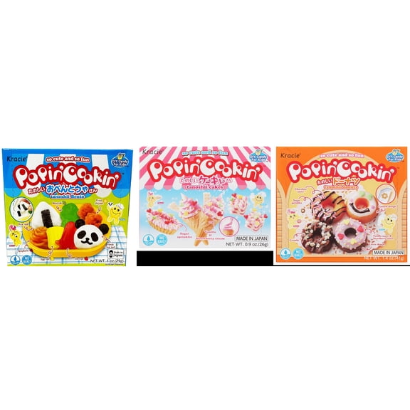 3 Pack Kracie Popin Cookin DIY Candy Kit, 3 Mixed Flavor (Bento,Cakes,Donuts) Plus NineChef Brand Long Handle Coffee Spoon