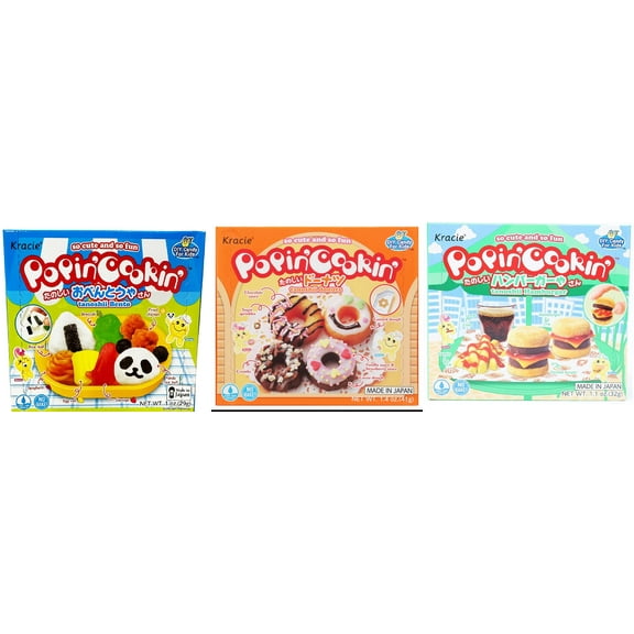 3 Pack Kracie Popin Cookin DIY Candy Kit, 3 Mixed Flavor (Bento,Donuts,Hamburger) Plus NineChef Brand Long Handle Coffee Spoon