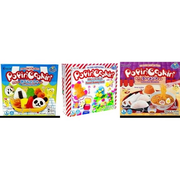 3 Pack Kracie Popin Cookin DIY Candy Kit, 3 Mixed Flavor (Bento,Kawaii Gummy Land,Ramen) Plus NineChef Brand Long Handle Coffee Spoon