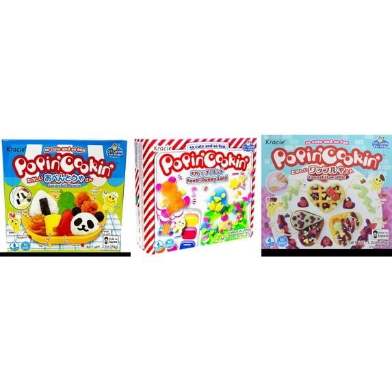 3 Pack Kracie Popin Cookin DIY Candy Kit, 3 Mixed Flavor (Bento,Kawaii Gummy Land,Waffle) Plus NineChef Brand Long Handle Coffee Spoon