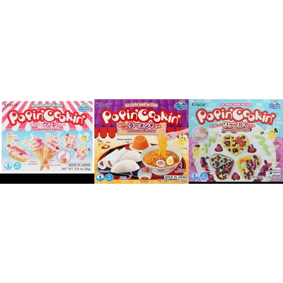 3 Pack Kracie Popin Cookin DIY Candy Kit, 3 Mixed Flavor (Cakes,Ramen,Waffle) Plus NineChef Brand Long Handle Coffee Spoon