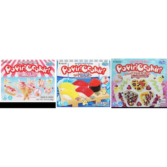 3 Pack Kracie Popin Cookin DIY Candy Kit, 3 Mixed Flavor (Cakes,Sushi,Waffle) Plus NineChef Brand Long Handle Coffee Spoon