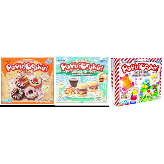 3 Pack Kracie Popin Cookin DIY Candy Kit, 3 Mixed Flavor (Donuts,Hamburger,Kawaii Gummy Land) Plus NineChef Brand Long Handle Coffee Spoon