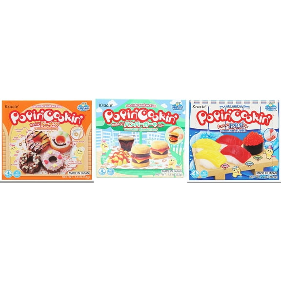 3 Pack Kracie Popin Cookin DIY Candy Kit, 3 Mixed Flavor (Donuts,Hamburger,Sushi) Plus NineChef Brand Long Handle Coffee Spoon