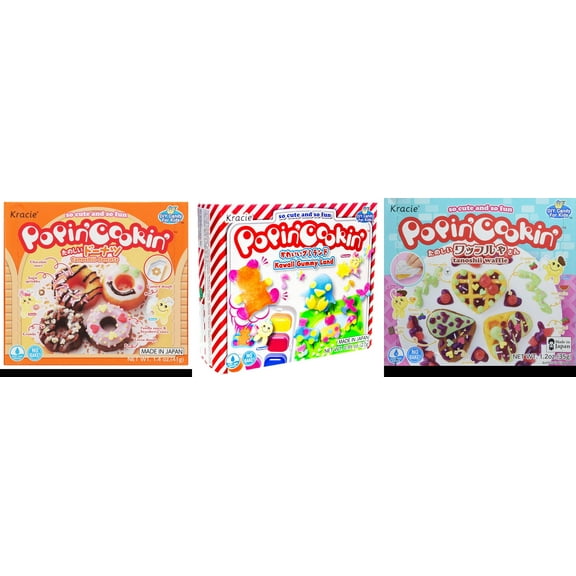 3 Pack Kracie Popin Cookin DIY Candy Kit, 3 Mixed Flavor (Donuts,Kawaii Gummy Land,Waffle) Plus NineChef Brand Long Handle Coffee Spoon