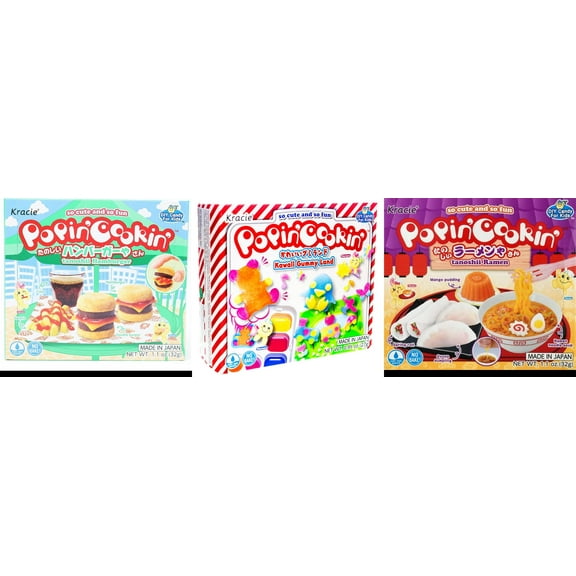 3 Pack Kracie Popin Cookin DIY Candy Kit, 3 Mixed Flavor (Hamburger,Kawaii Gummy Land,Ramen) Plus NineChef Brand Long Handle Coffee Spoon