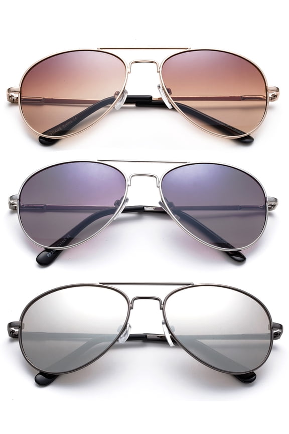3 Pack Kyra Popular Aviator Flash/Mirrored Lens Lead Free Kids Sunglasses with Spring Hinges for Girls & for Boys