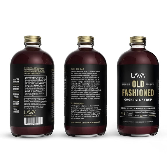 (3-Pack) LAVA Premium Aromatic Old Fashioned Mix 16oz, Small Batched, Handcrafted, Aromatic Bitters, Demerara, Marasca Cherry, Orange Zest, Hazelnut and Cinnamon. Old Fashioned Drink Mix