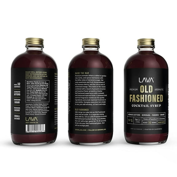 (3-Pack) LAVA Premium Aromatic Old Fashioned Mix 16oz, Small Batched, Handcrafted, Aromatic Bitters, Demerara, Marasca Cherry, Orange Zest, Hazelnut and Cinnamon. Old Fashioned Drink Mix