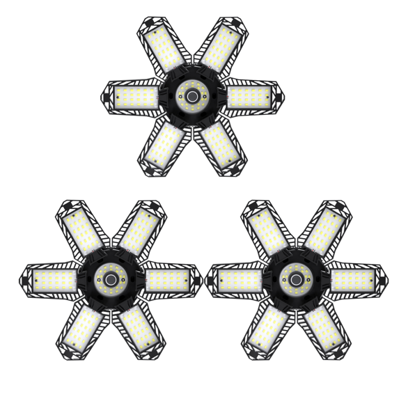 3 Pack LED Garage Lights, 200W Hight Bright Light Fixture with 6+1 Deformable Panels, 20000LM Garage Ceiling Lighting for Garage Basement Workshop
