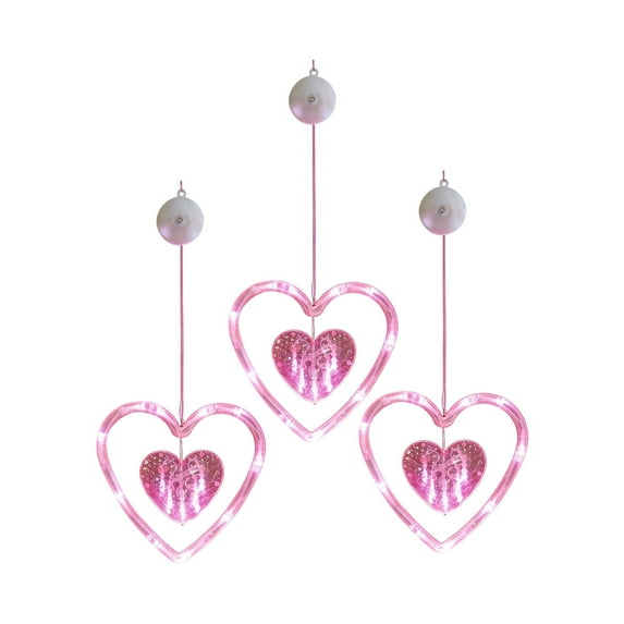 3 Pack LED Heart Curtain Light Set with Suction Cups, Multi Mode Romantic Party Decoration String Lights for Wedding Room and Holiday