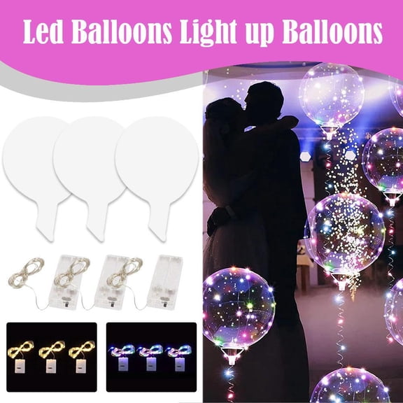 3 Pack LED Light Up Balloons - Clear Bobo Balloons with Warm White Glow, Party Decorations for Valentine's, Wedding, Christmas, Birthday