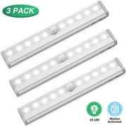 3 Pack LED Motion Sensor Closet Lights Battery Operated Stick On Anywhere Wireless Motion Sensor Light Under Cabinet Lighting Wireless 10 LED Lighting Motion Lights