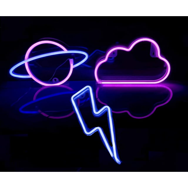 3Pack LED Neon Light Signs for Wall Decoration Cloud Lightning