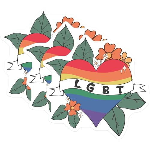 (3 Pack) LGBT Heart Decals - Pride Rainbow - Laptop Decals - 3 Inches On Longest Side - Easy Peel & Apply - Made in USA - 3MCS6021