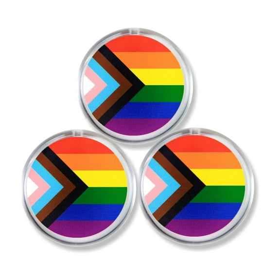 3 Pack - LGBTQ+ Progressive Pride Flag Light Up / Blinking Pinback Button - 2 Inch