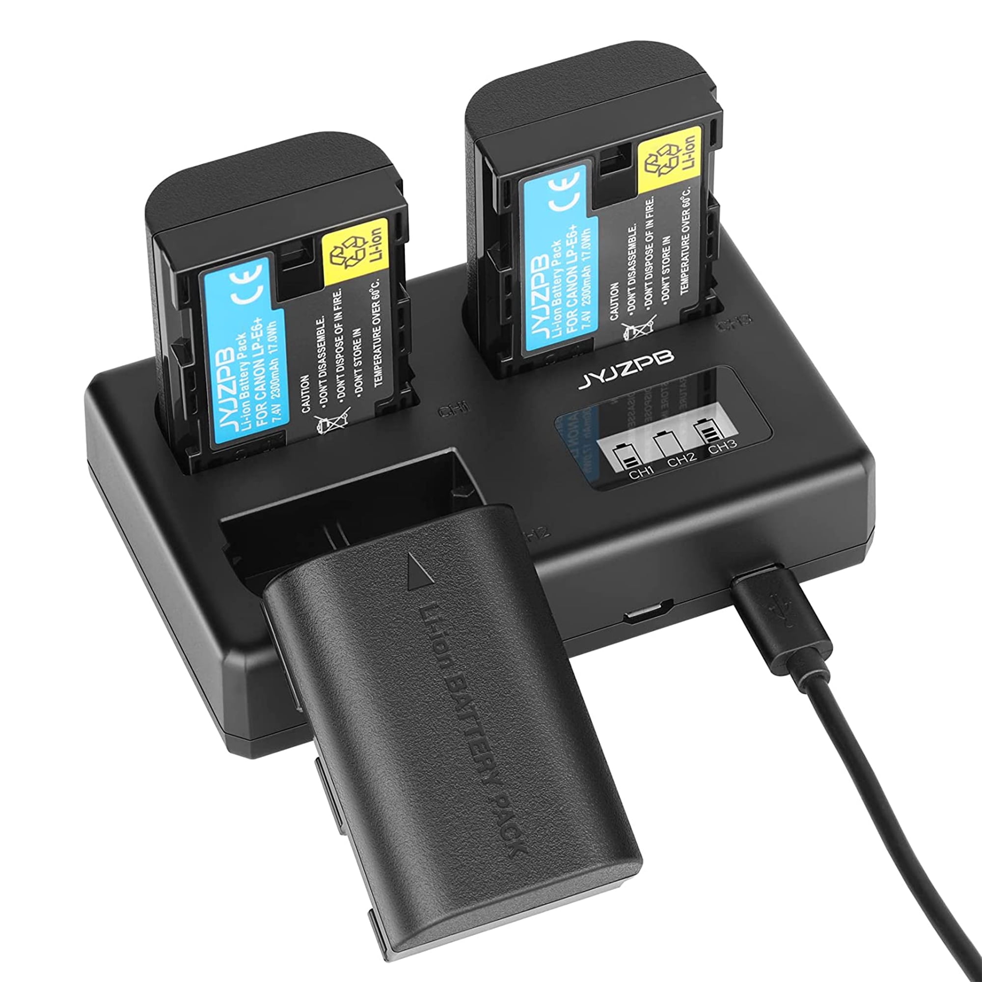 Batteria LP-E6 2300mAh Per Canon | Doppia Batteria + Caricabatterie 4 In 1 | Power Bank Per Fotocamere