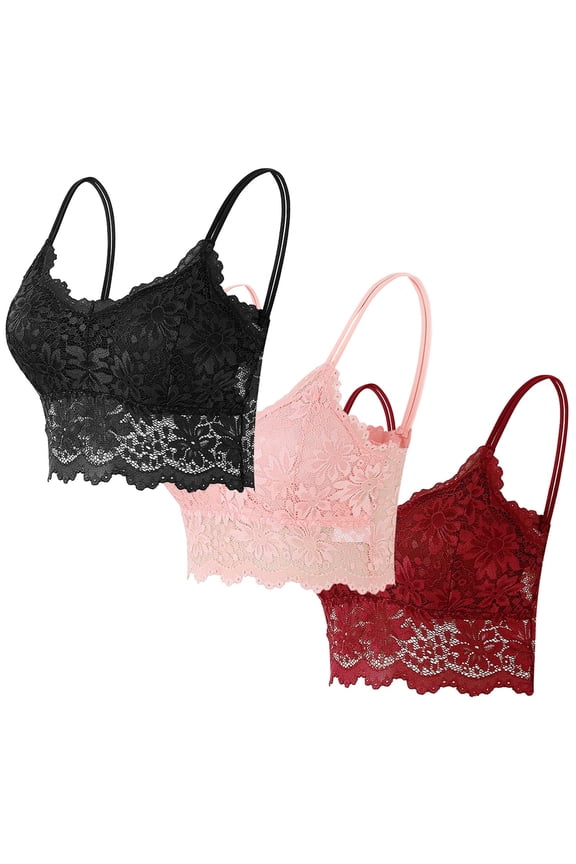 3 Pack Lace Bralettes for Women Padded No Underwire Bra Adjustable Strap Wrapped Bralettes