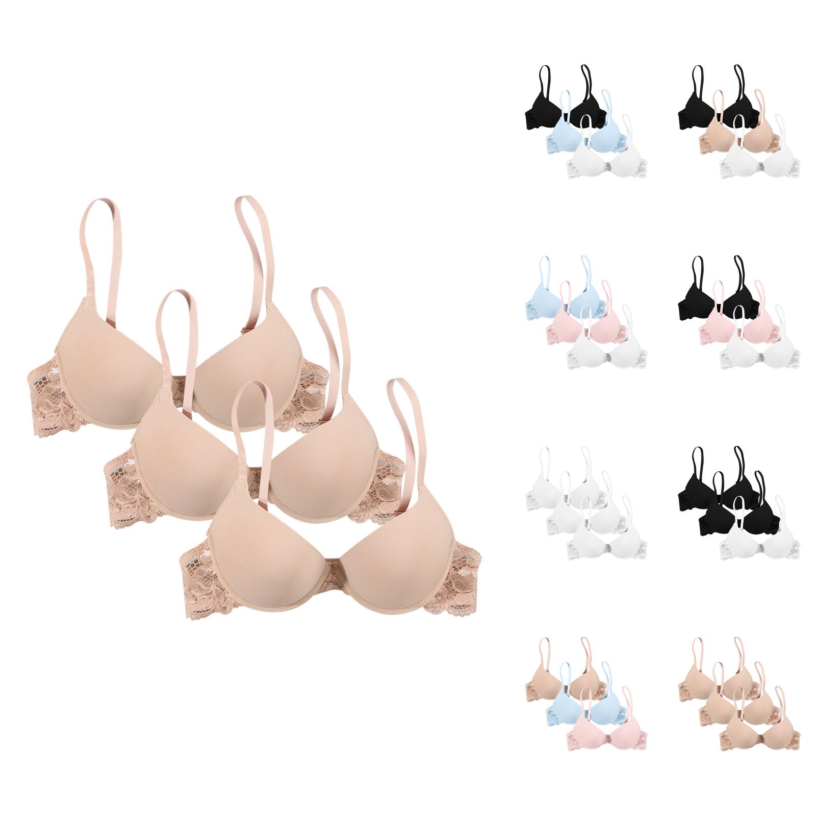 3 Pack Lace Bras for Women Fashion Comfortable Smooth Finish Semi Sheer ...