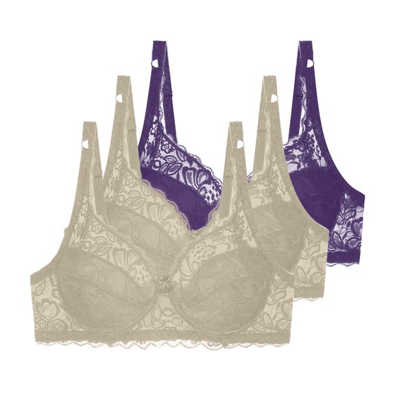 3 Pack Lace Bras for Women Full Coverage Push Up Everyday Bra with High Impact Support Underwire