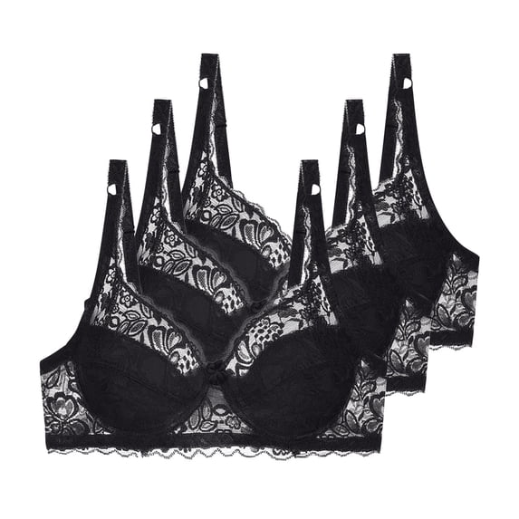 3 Pack Lace Bras for Women Full Coverage Push Up Everyday Bra with Underwire High Impact Support