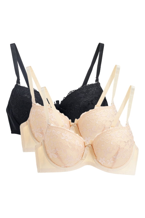 3 Pack Lace Bras for Women Push Up Bra Padded Underwire Bra, Comfortable Everyday Wear
