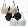 thumbnail image 1 of 3 Pack Lace Bras for Women Adjustable Strap Embroidery Seamless Push Up Bras Comfortable Shaped Cup Plus Size Bras (2XL, Beige), 1 of 3