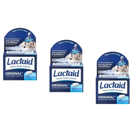 3 Pack Lactaid Caplets Lactase Enzyme Supplement, 120 Count each