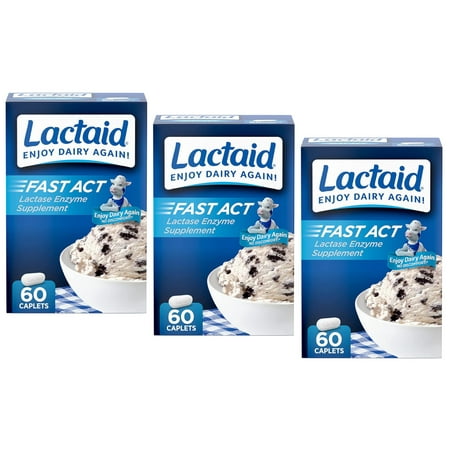 3 Pack Lactaid Fast Act Lactase Enzyme Supplement 60 Caplets Each