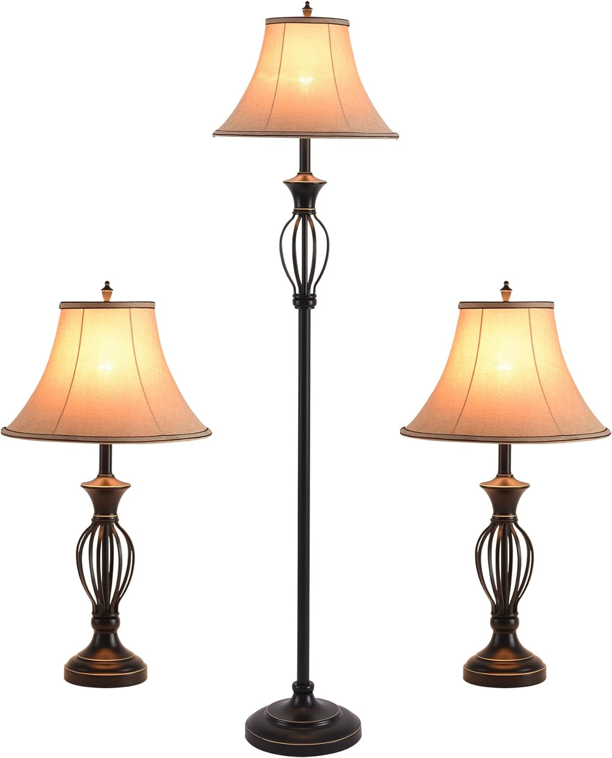 3 Pack Lamp Set (2 Table Lamps, 1 Floor Lamp), Living Room Lamp Set of ...