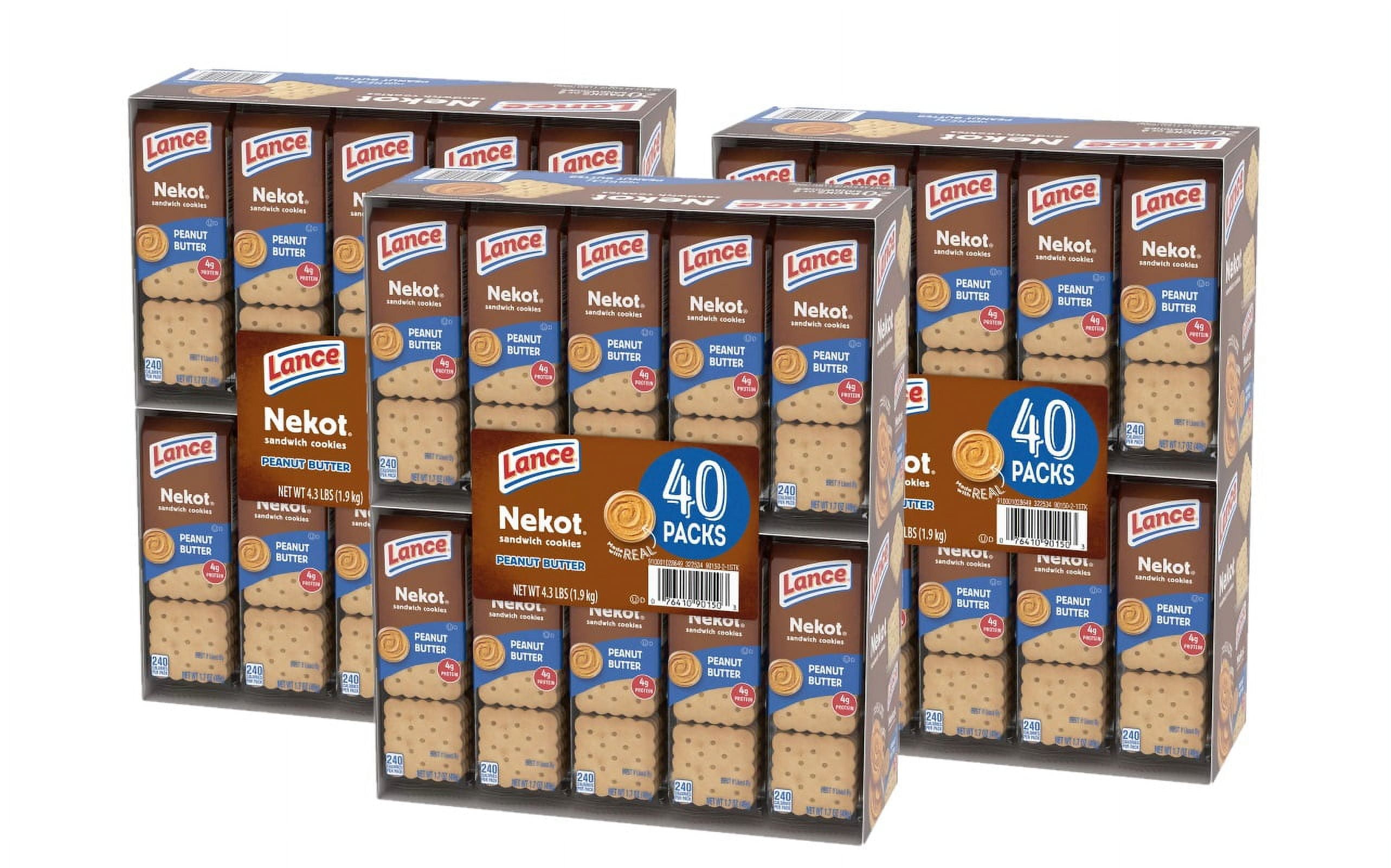 3 Pack | Lance Nekot Cookies, Peanut Butter, 1.75 oz, 40 ct
