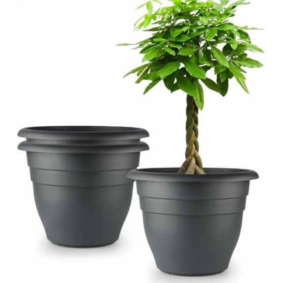 3 Pack Large 16 Inch Plastic Plant Pots for Outdoor Plants,Durable & Lightweight Flower Pots with Drainage Holes,Weather-Resistant Large Planters for Patio Garden(Gray)