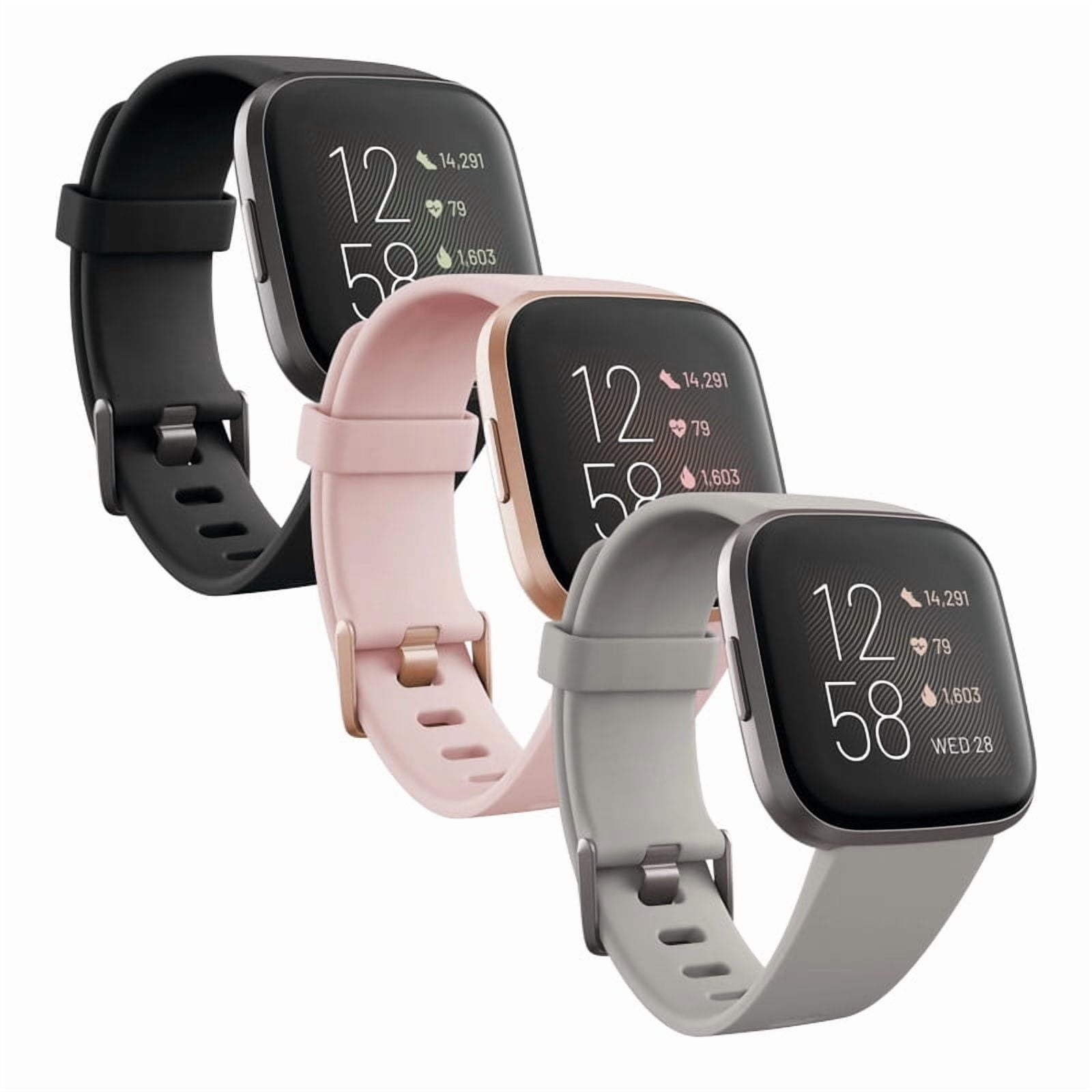 3-Pack Large Bands Compatible with Fitbit Versa 2 / Versa / Versa Lite / Versa SE – Soft Silicone Wristbands (Black, Pink Sand, Grey)