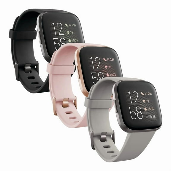 3-Pack Large Bands Compatible with Fitbit Versa 2 / Versa / Versa Lite / Versa SE – Soft Silicone Wristbands (Black, Pink Sand, Grey)