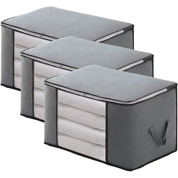 3-Pack Large Capacity Clothes Storage Bag Organizer with Reinforced Handle, Sturdy Zipper, and Clear Window - Perfect for Blankets, Comforters - Size 23.6"L x 16.9"W x 13.7"H