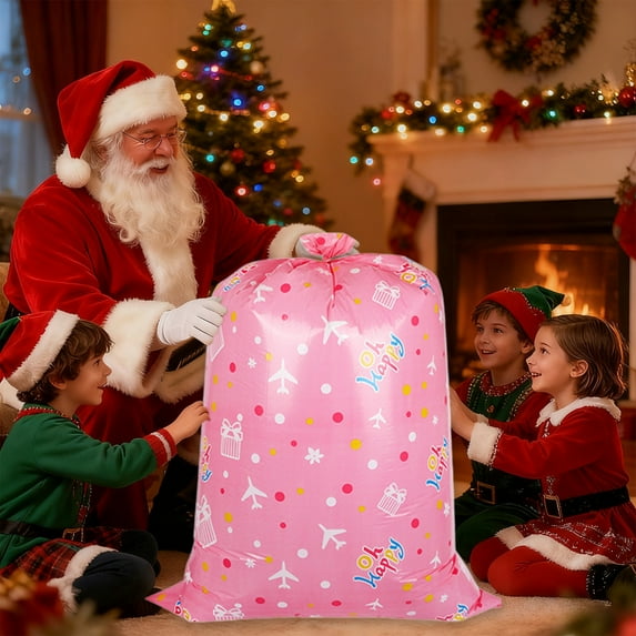 3 Pack Large Christmas Gift Bags - 56" x 36" Xmas Jumbo Plastic Present Wrap Bags Reusable Party Favor Bags with Gift Tag Cards for Xmas Huge Gifts Decorations Holiday Gift Giving